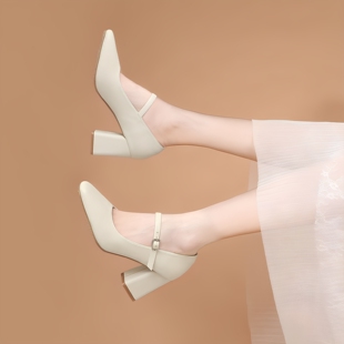 7.5cm增高单鞋 玛丽珍女鞋 3132粗跟简约一字带仙女33工作女鞋 小码