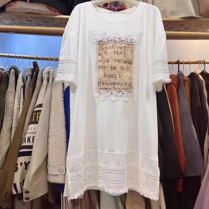 女子会舍之R.T.正品夏季女纯棉蕾丝拼接字母印花连衣裙R112112566