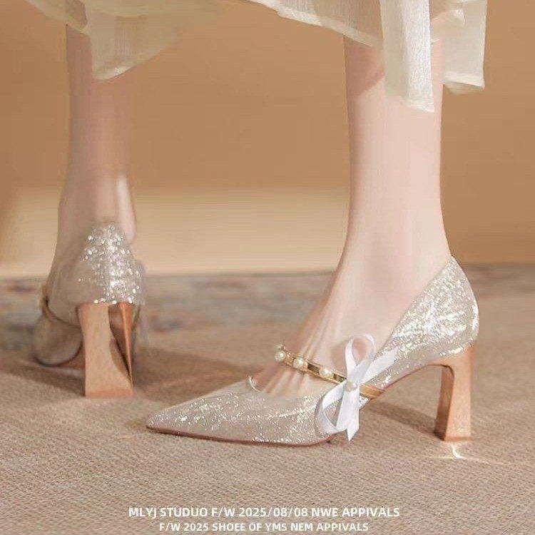 法式尖头高跟鞋亮晶晶女2026新款婚鞋秀禾新娘鞋伴娘年会宴会单鞋,女鞋,婚鞋,淘宝优惠券,粉丝福利购,淘宝优惠卷