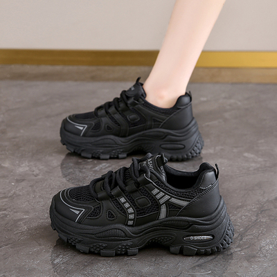 黑色老爹鞋女2025新款秋季厚底防滑休闲运动鞋配阔腿裤松糕鞋