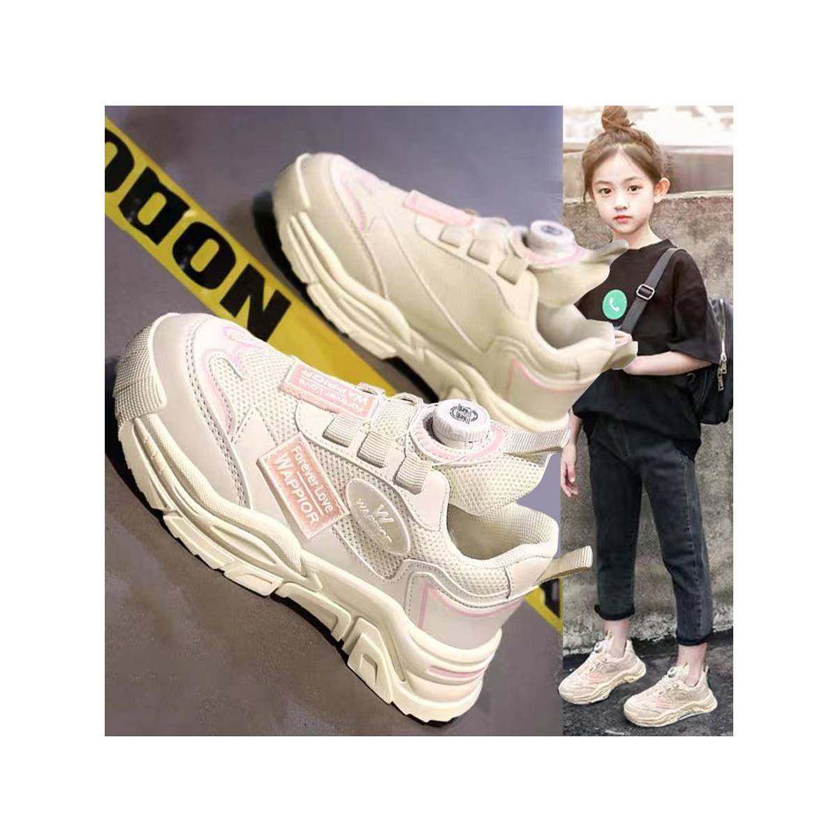 女童运动鞋2025秋季儿童旋转纽扣老爹鞋中大童跑步鞋春秋款小白鞋