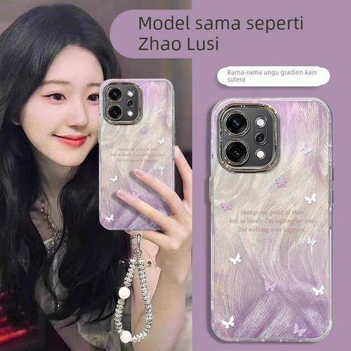 渐变紫蝴蝶适用OPPOReno14手机壳13Pro高级感12新款女11晕染10轻奢风reno9带手炼8Pro镜头膜7se全包6防摔外壳