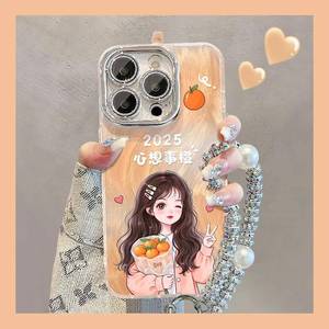 精孔羽纱心想事橙适用苹 果16PROMAX手机保护壳iphone15/14PRO新款华为mate60pro+荣耀200女Pura70/Reno13/S2