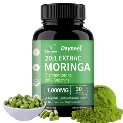 跨境现货Moringa Standardized to 20% Saponins Capsule辣木胶囊