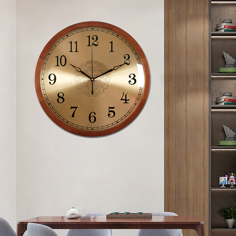 汉时金属实木简约圆形静音挂钟