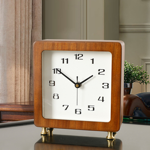 客厅座钟创意复古怀旧仿电视机坐钟实木家用博古架装 饰石英木台钟