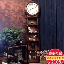 汉时钟表客厅实木落地钟简约立钟创意装 饰储物座钟报时石英钟G635