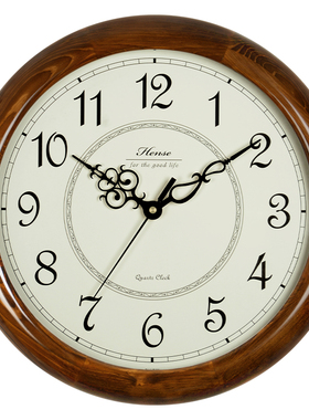 汉时钟表挂钟客厅实木北欧式复古静音现代简约创意圆形时钟HW18