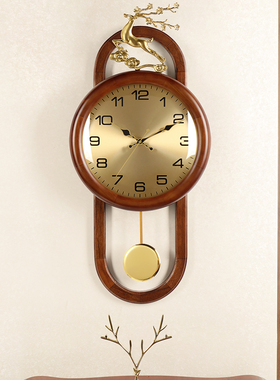 汉时挂钟钟表客厅新中式装饰实木摇摆时钟创意家用静音石英钟HP11
