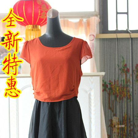 包邮海妮品牌女装样衣橘红色短袖连衣裙包邮韩版显瘦夏学生裙短裙