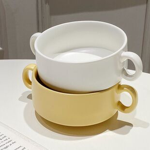 ok tree 双耳陶瓷碗法式奶油蘑菇汤碗空气炸锅烤箱早餐奶杯甜品碗