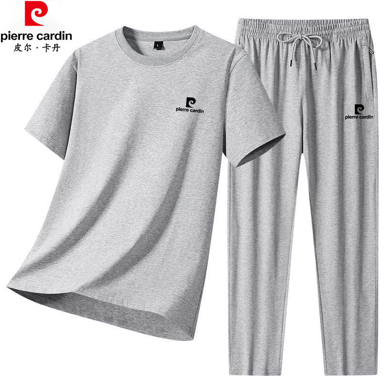 皮尔卡丹夏季短袖运动套装男中年薄款宽松两件套棉休闲运动服透气