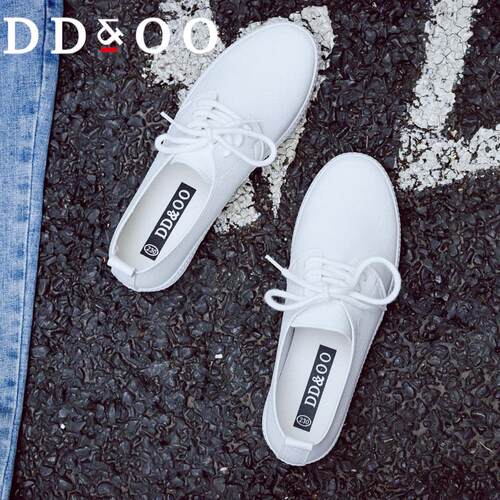 DDOO女鞋皮面小白鞋2025新款爆款平底韩版百搭女鞋学生防滑平底鞋