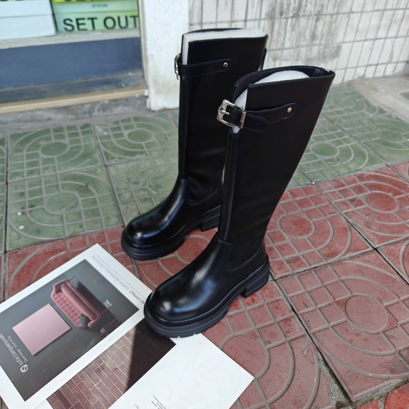 靴子长筒靴女棕色高筒骑士靴复古