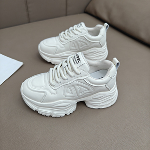 厚底老爹鞋女款2025新款百搭时尚显脚小松糕轻便真皮休闲运动鞋潮