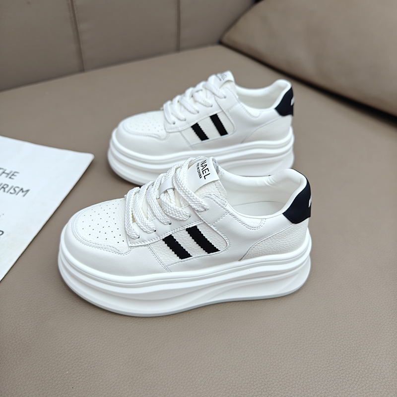 小个子增高真皮厚底松糕鞋小白鞋