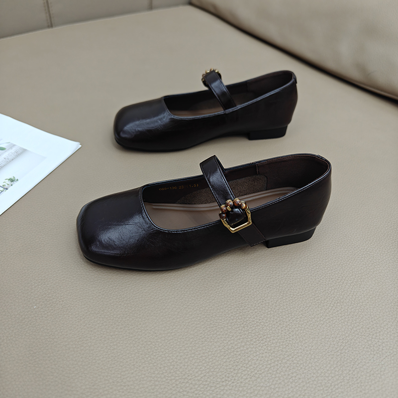 法式复古气质浅口单鞋软底小皮鞋