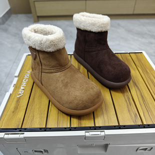 羊羔毛毛雪地靴女2025新款冬季复古套筒加绒厚底防滑保暖勃肯短靴