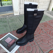 黑色靴子女中筒靴不过膝2025秋冬季 新款 复古长皮靴中跟高筒骑士靴