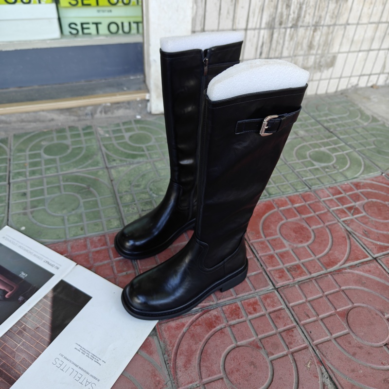 复古黑色百搭长筒靴高筒靴子显瘦