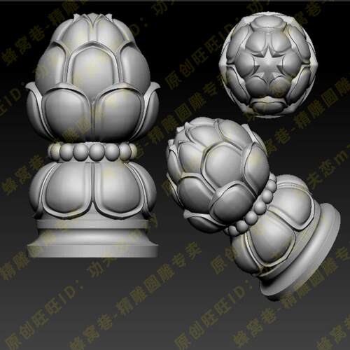 3d模型圆雕图柱子头stl莲花座莲花瓣石雕栏板护栏栏杆用雕刻图