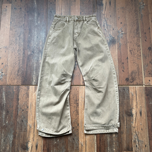 宽松直筒阔腿长裤 复古水洗弯刀baggy绑带卡其色牛仔裤 HA美式 WHOA