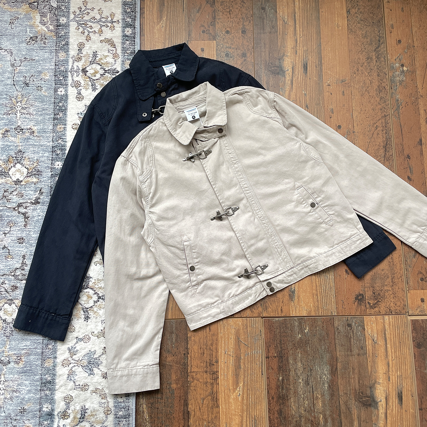 WHOA HA复古飞机金属扣装饰翻领哈灵顿短款夹克外套