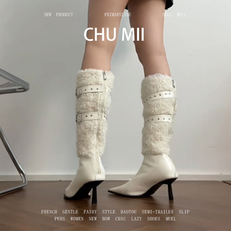 羊皮版~辣妹羊羔毛高跟长