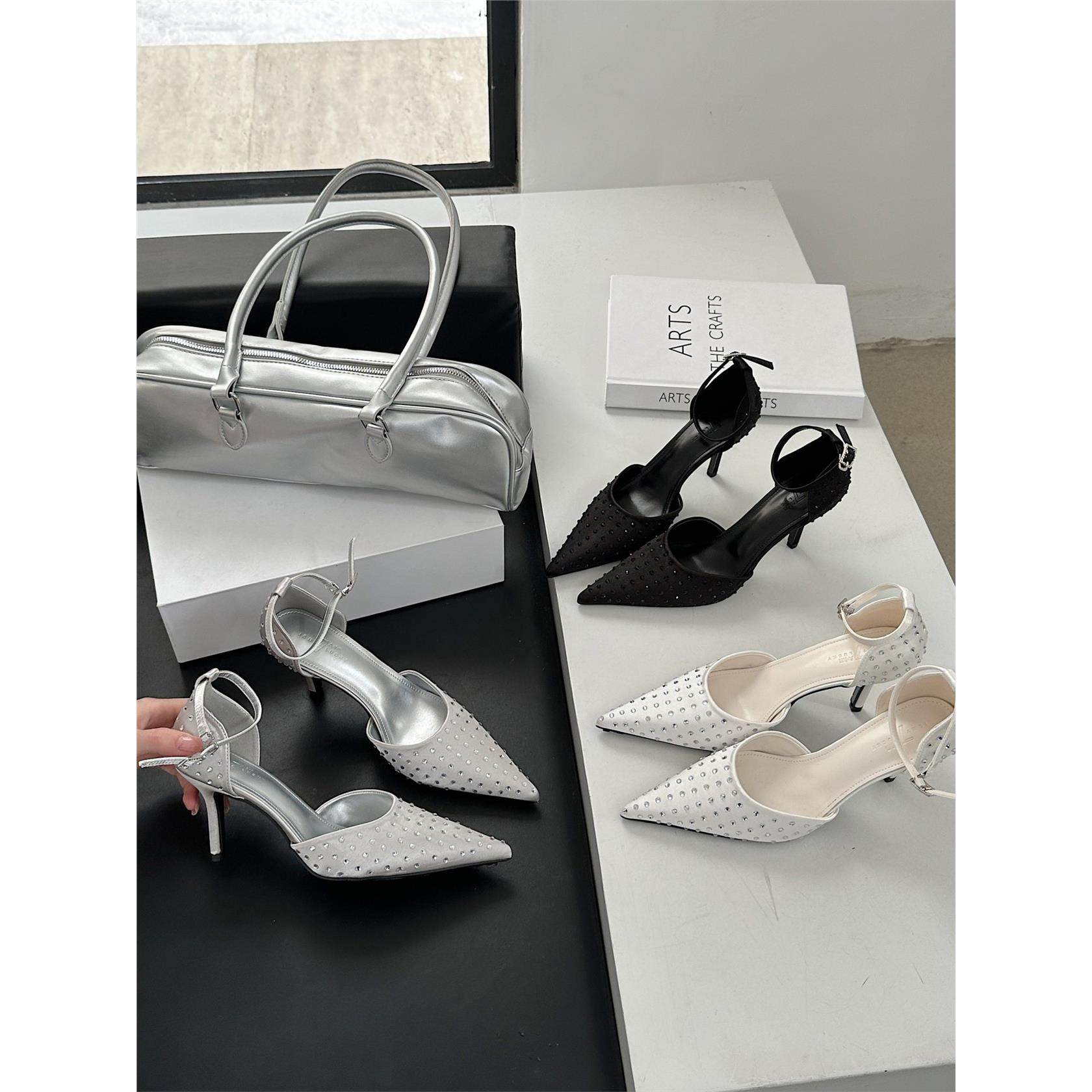 A·MI 2026年新款高级感水钻尖头高跟鞋女一字扣带气质百搭工作鞋,女鞋,一字带凉鞋,淘宝优惠券,粉丝福利购,淘宝优惠卷