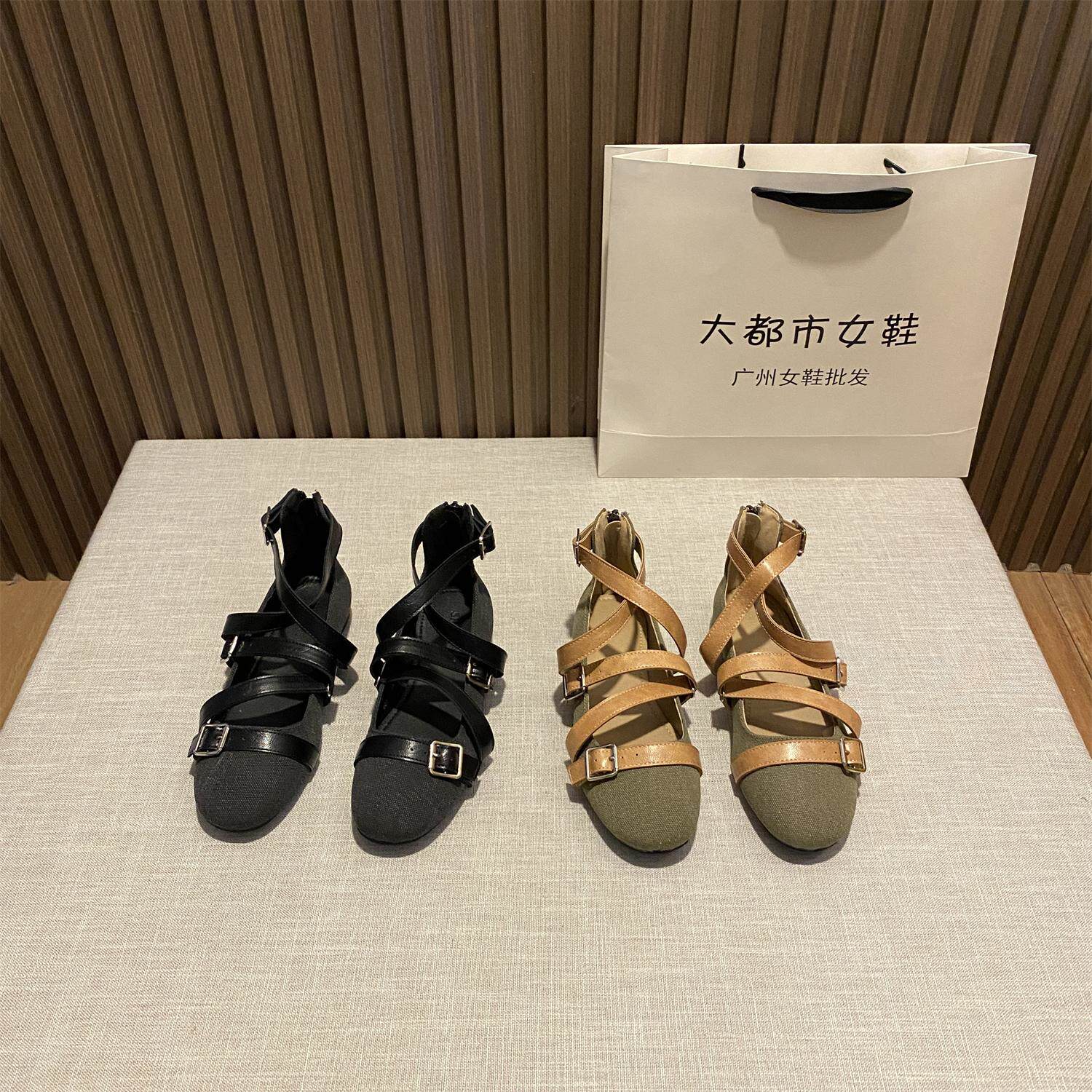 缪式拉链网红平底鞋小众芭蕾舞鞋