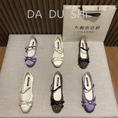 软底百搭圆头舒适芭蕾舞鞋 复古风蝴蝶结玛丽珍鞋 女平跟浅口单鞋