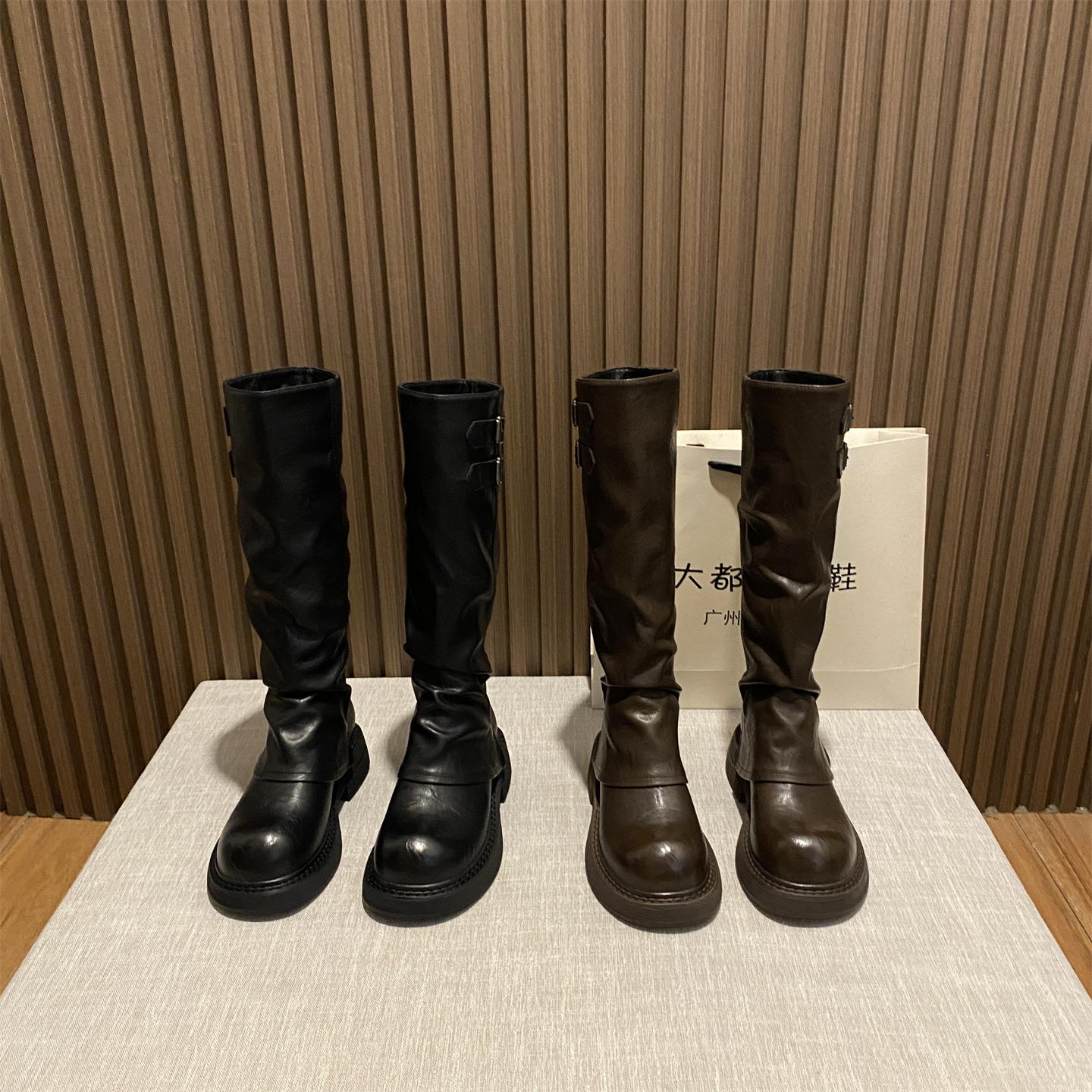 英伦风褶皱堆堆靴不过膝长筒靴女