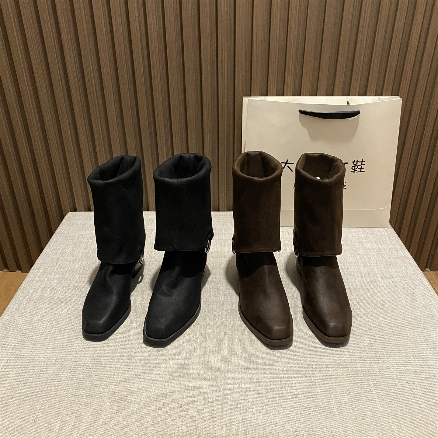 设计款骑士靴高跟靴两穿长筒靴女