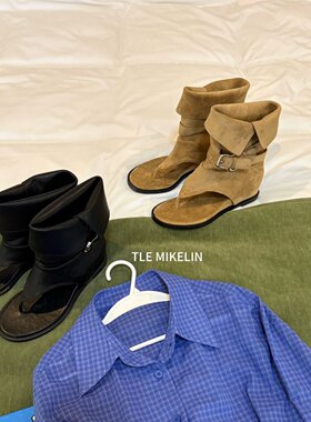 TLE MIKELIN 2026春夏新款法式气质夹趾凉靴女短筒皮带扣罗马凉鞋