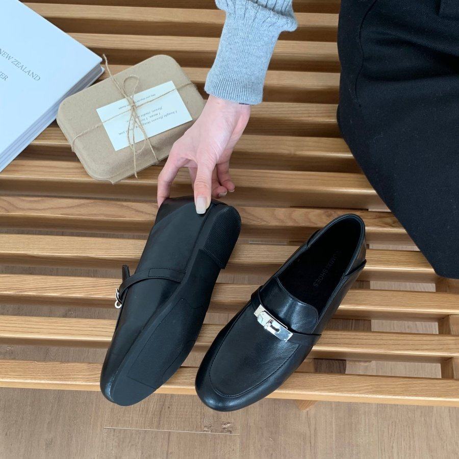 韩版圆头金属扣乐福鞋女2026年春秋平底一脚蹬小皮鞋百搭通勤单鞋,女鞋,浅口单鞋,淘宝优惠券,粉丝福利购,淘宝优惠卷