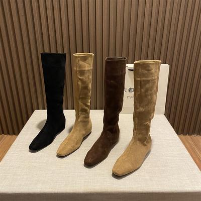 复古方头瘦瘦骑士靴内增高不过膝