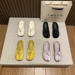 中式风圆头分趾猪蹄软底半拖鞋女2025新款平底外穿一脚蹬舒适单鞋