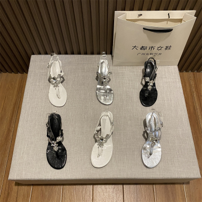 法式气质水钻夹趾配裙子凉鞋女