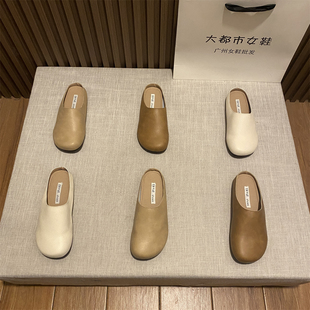 包头懒人外穿拖鞋平底鞋2024新款半拖舒适乐福鞋奶奶鞋豆豆鞋女鞋