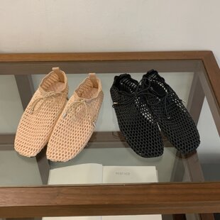 PA NAMENE 2026新款镂空编织渔网鞋女平底系带透气百搭软底懒人鞋