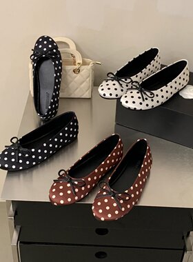 SHIZHUONI 韩式复古波点蝴蝶结芭蕾舞鞋女2026新款百搭软底奶奶鞋