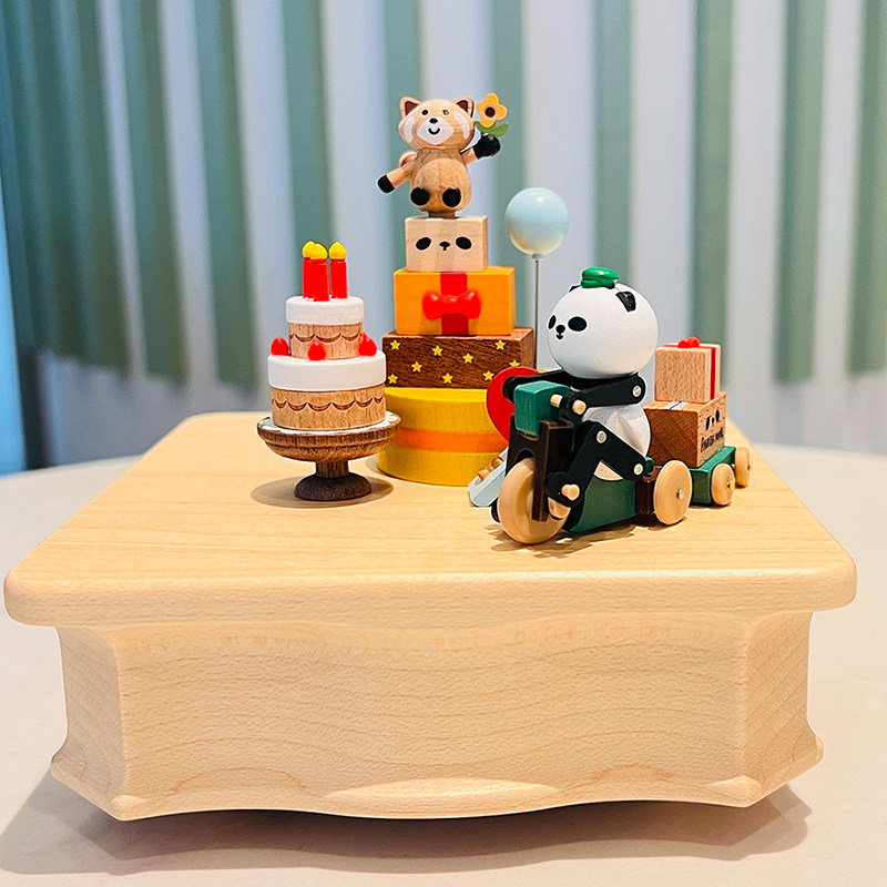 森活木趣木质音乐盒熊猫八音盒闺蜜儿童十岁女孩女生女童生日礼物