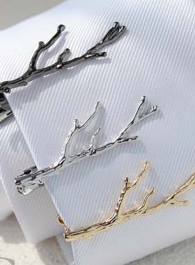 立体树枝领带夹优雅复古商务银色金色时尚男士职业正装领带夹子潮