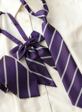 紫雾灰纹领带手打长款休闲条纹紫色免打短款帅气酷领花jk衬衫学院