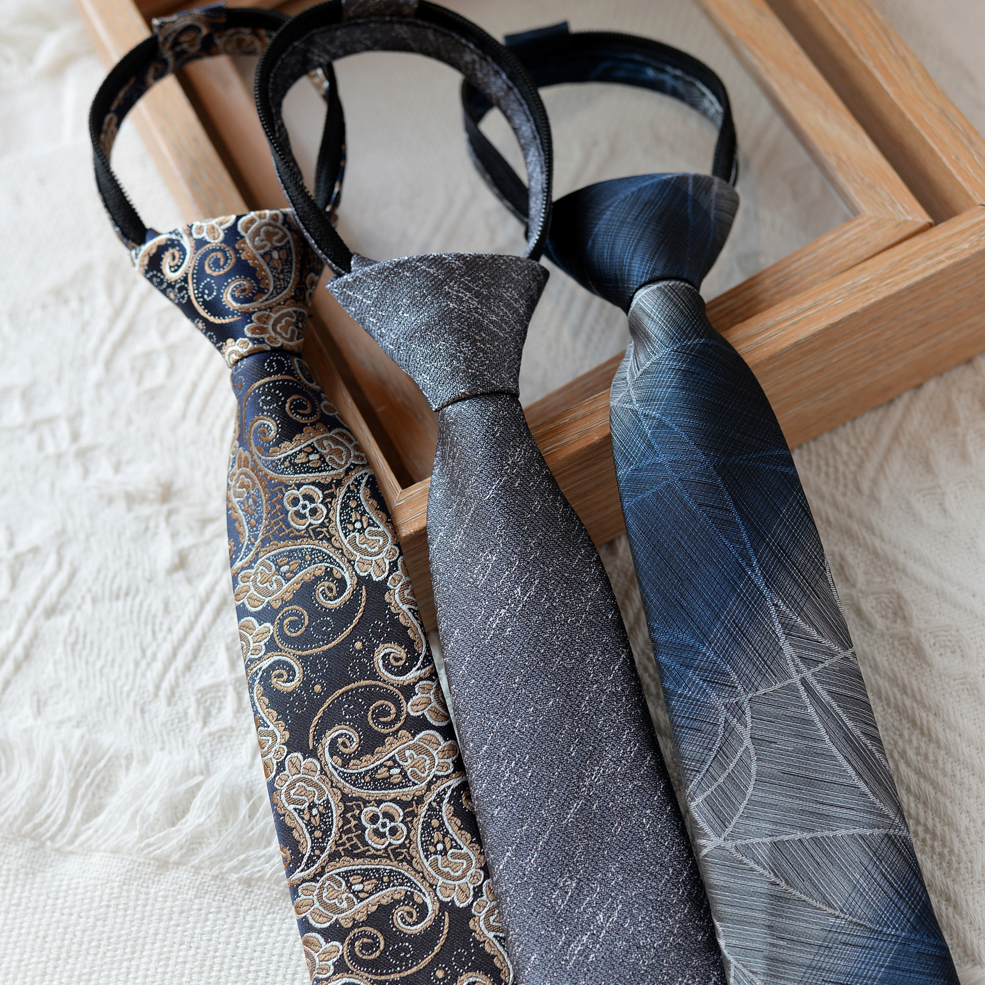 免打结男士拉链领带时尚复古黑色上班窄领带新郎结婚商务正装懒人