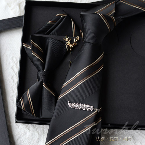 复古暗金条纹领带套装