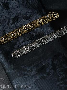 立体浮雕领带夹繁花复古商务银色金色时尚男士职业正装领带夹子潮