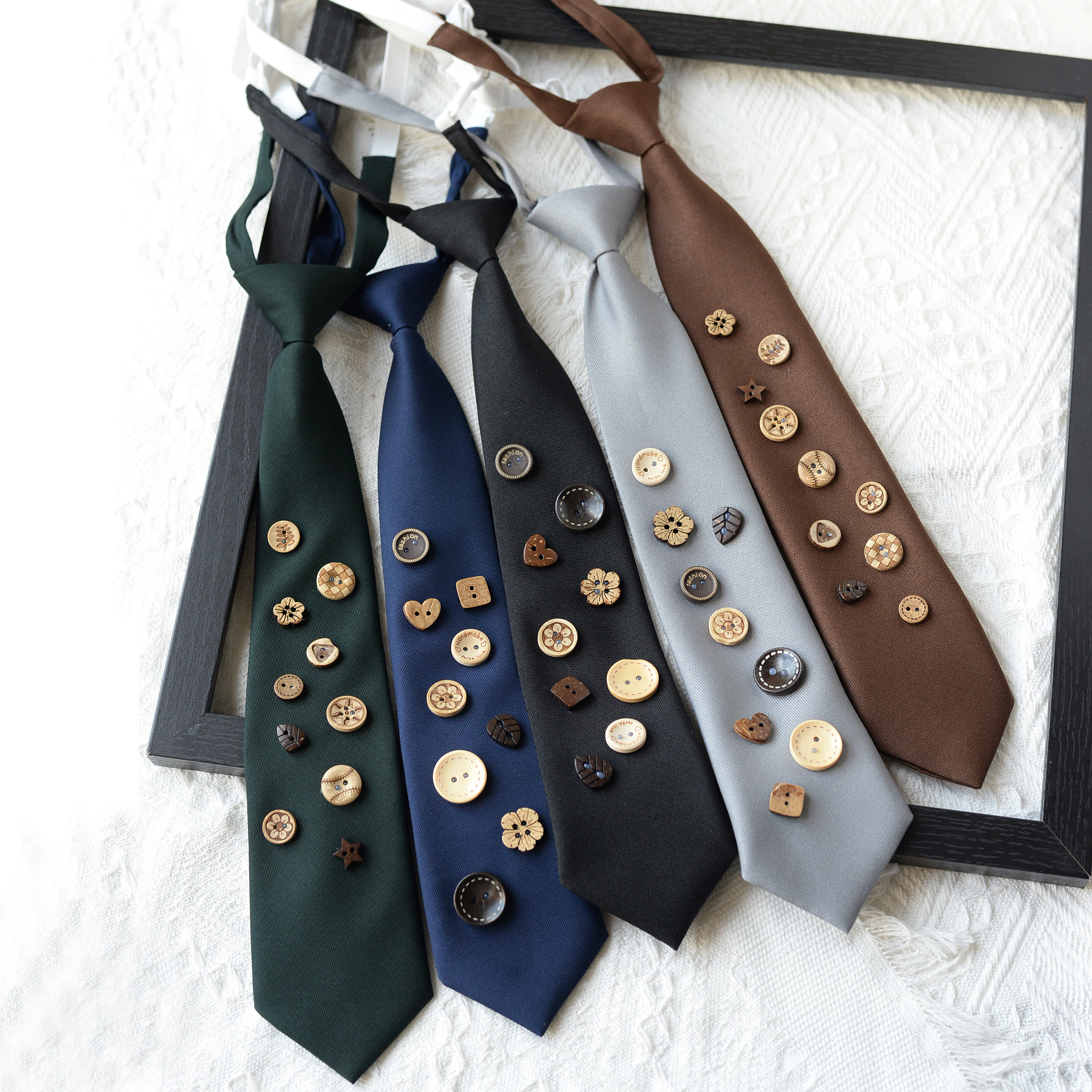 创意纽扣领带多色免打结短款