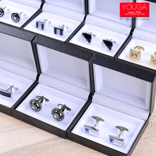 简约百搭合金亮银法式袖扣礼盒装