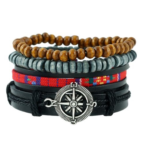 Men Punk Multilayer Bracelet Braided Leather Bracelets手链